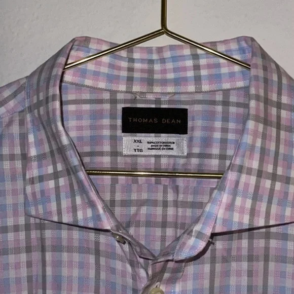 Thomas Dean Pink & Blue Plaid Casual Button Down Sz.XXL - Picture 2 of 5